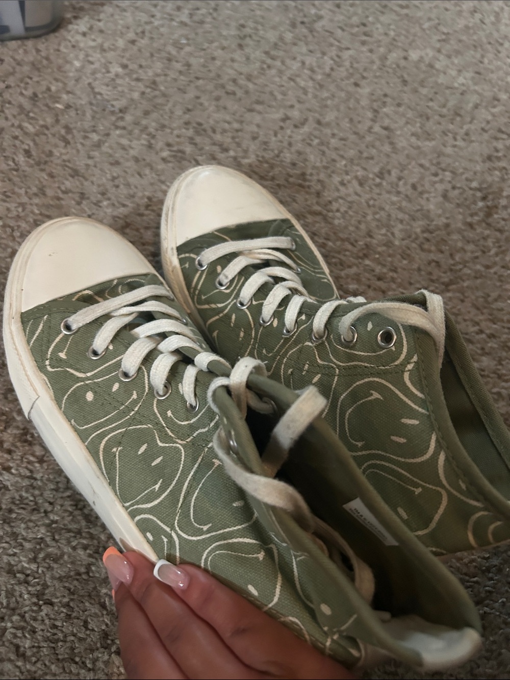 American Eagle Outfitters Olive Green Canvas Sneakers with White Accents